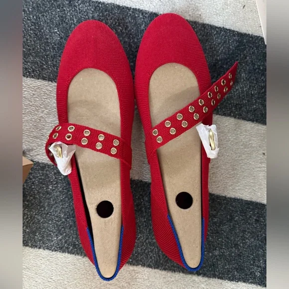 Rothy's Red Mary Jane Flats with Gold Accents - Picture 5 of 7